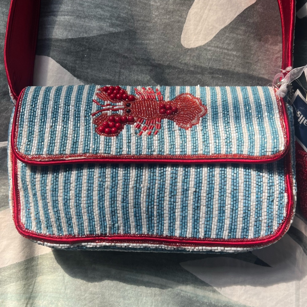 TJMAXX MARSHALLS VIRAL Red Lobster Blue Stripe Summer Shoulder Bag Medium Purse